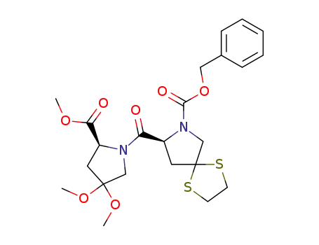 Molecular Structure of 142800-09-7 ((S)-8-((S)-4,4-Dimethoxy-2-methoxycarbonyl-pyrrolidine-1-carbonyl)-1,4-dithia-7-aza-spiro[4.4]nonane-7-carboxylic acid benzyl ester)