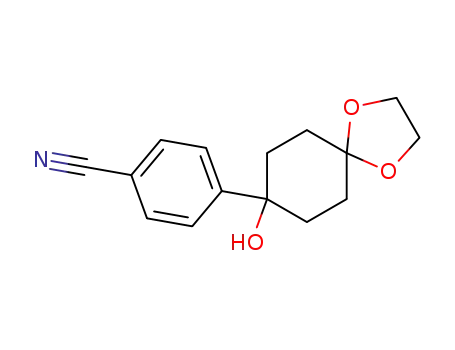 Molecular Structure of 137464-95-0 (4-(8-HYDROXY-1,4-DIOXA-SPIRO[4.5]DEC-8-YL)-BENZONITRILE)