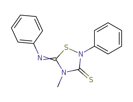 Molecular Structure of 50506-86-0 (1,2,4-Thiadiazolidine-3-thione, 4-methyl-2-phenyl-5-(phenylimino)-)