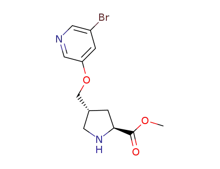 Molecular Structure of 630424-01-0 (4-(5-bromo-pyridin-3-yloxymethyl)-pyrrolidine-2-carboxylic acid methyl ester)