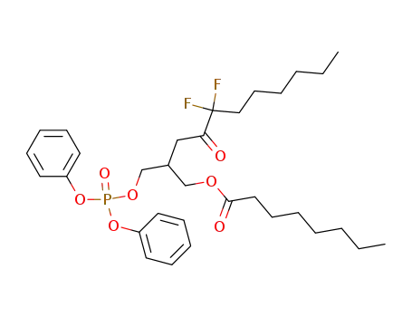 Molecular Structure of 111935-01-4 (octanoic acid, (+/-)-5,5-difluoro-4-oxo-2-<<<diphenoxyphosphinyl>oxy>methyl>undecyl ester)