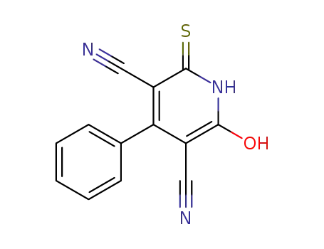 Molecular Structure of 102423-76-7 (3,5-Pyridinedicarbonitrile, 1,2-dihydro-6-mercapto-2-oxo-4-phenyl-)