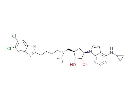 (1R,2S,3R,5R)-3-(4-(cyclopropylamino)-7H-pyrrolo[2,3-d]pyrimidin-7-yl)-5-(((4-(5,6-dichloro-1H-benzo[d]imidazol-2-yl)butyl)(isopropyl)amino)methyl)cyclopentane-1,2-diol