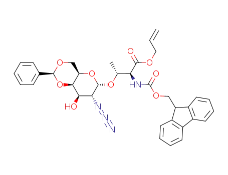 Molecular Structure of 273944-57-3 (N<sup>α</sup>-fluoren-9-ylmethoxycarbonyl-3-O-(2-azido-4,6-O-benzylidene-2-deoxy-α-D-galactopyranosyl)-L-threonine allyl ester)