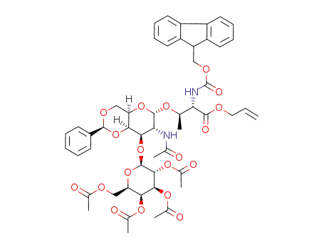 Molecular Structure of 384346-85-4 (N-Fmoc-4,6-benzylidene-2’3’4’6’-tetra-O-acetyl T Epitope, Threonyl Allyl Ester)