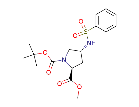 Molecular Structure of 121148-05-8 (4(R)-[(phenylsulfonyl)amino]-1,2(S)-pyrrolidinedicarboxylic acid, 1-(1,1-dimethylethyl)-2-methyl ester)