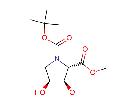 Molecular Structure of 204398-85-6 (1,2-Pyrrolidinedicarboxylic acid, 3,4-dihydroxy-, 1-(1,1-dimethylethyl)
2-methyl ester, (2S,3R,4S)-)