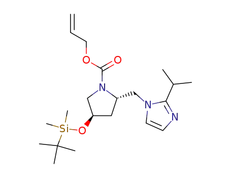 Molecular Structure of 708258-39-3 ((2S,4R)-1-allyloxycarbonyl-4-tert-butyldimethylsilyloxy-2-(2-isopropylimidazol-1-ylmethyl)pyrrolidine)