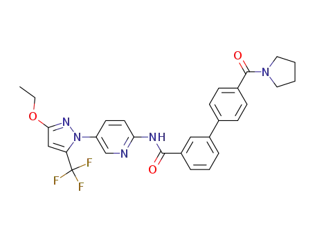 Molecular Structure of 940956-33-2 (4'-(pyrrolidine-1-carbonyl)-biphenyl-3-carboxylic acid [5-(3-ethoxy-5-trifluoromethyl-pyrazol-1-yl)-pyridin-2-yl]-amide)