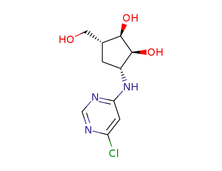 Molecular Structure of 1007124-88-0 ((1R,2S,3R,5R)-3-[(6-Chloropyrimidin-4-yl)amino]-5-(hydroxymethyl)-cyclopentane-1,2-diol)
