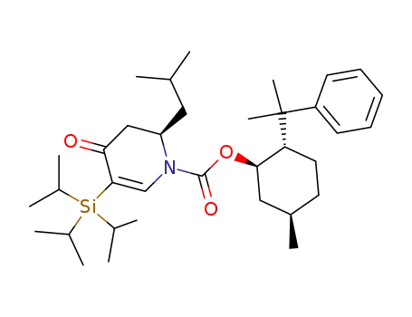 Molecular Structure of 126378-69-6 (2(R)-(2-methylpropyl)-1-<((1R,2S,5R)-8-phenylmenthoxy)carbonyl>-5-(triisopropylsilyl)-2,3-dihydro-4-pyridone)