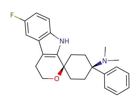 Molecular Structure of 863513-93-3 (Spiro[cyclohexane-1,1'(3'H)-pyrano[3,4-b]indol]-4-aMine, 6'-fluoro-4',9'-dihydro-N,N-diMethyl-4-phenyl-, cis- (9CI))