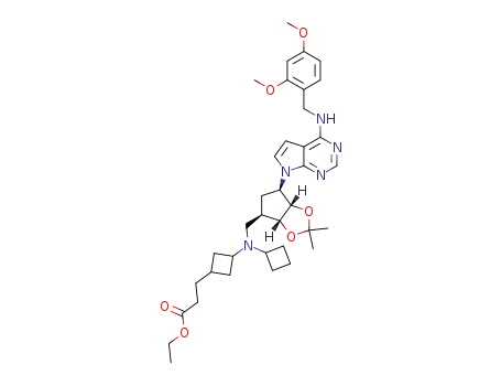 ethyl 3-(3-(cyclobutyl(((3aR,4R,6R,6aS)-6-(4-((2,4-dimethoxybenzyl)amino)-7H-pyrrolo[2,3-d]pyrimidin-7-yl)-2,2-dimethyltetrahydro-3aH-cyclopenta[d][1,3]dioxol-4-yl)methyl)amino)cyclobutyl)propanoate
