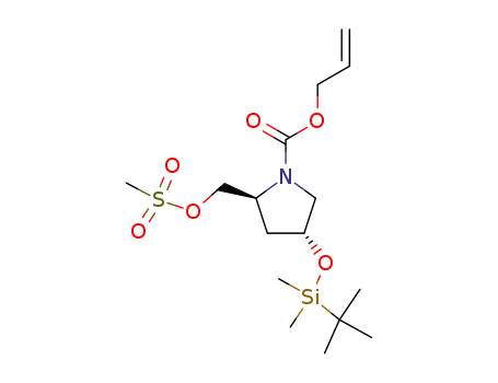 Molecular Structure of 156440-96-9 ((2S,4R)-1-allyloxycarbonyl-4-tert-butyldimethylsilyloxy-2-(methanesulfonyloxymethyl)pyrrolidine)