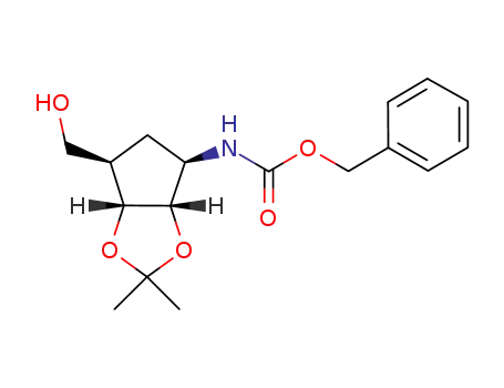 Molecular Structure of 1208987-31-8 (benzyl((3aS,4R,6R,6aR)-6-(hydroxymethyl)-2,2-dimethyltetrahydro-3aH-cyclopenta[d][1,3]dioxol-4-yl)carbamate)