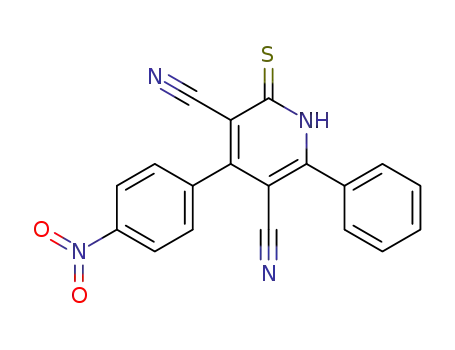 Molecular Structure of 86625-33-4 (3,5-Pyridinedicarbonitrile,
1,2-dihydro-4-(4-nitrophenyl)-6-phenyl-2-thioxo-)