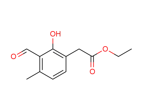 Molecular Structure of 137644-92-9 (ethyl 2-(3-formyl-2-hydroxy-4-methylphenyl)acetate)