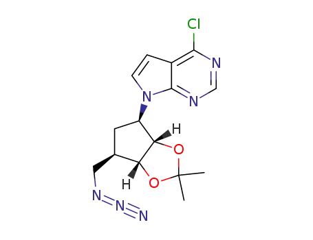 Molecular Structure of 1379540-63-2 (7-((3aS,4R,6R,6aR)-6-(azidomethyl)-2,2-dimethyltetrahydro-3aH-cyclopenta[d][1,3]dioxol-4-yl)-4-chloro-7H-pyrrolo[2,3-d]pyrimidine)