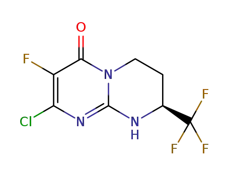 Molecular Structure of 1260585-63-4 ((8S)-2-chloro-3-fluoro-8-(trifluoromethyl)-6,7,8,9-tetrahydro-4H-pyrimido[1,2-a]pyrimidin-4-one)
