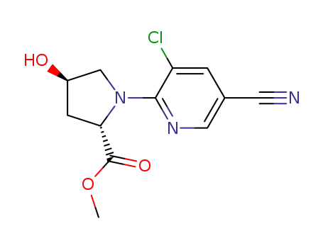 Molecular Structure of 1243560-55-5 (methyl (2S,4R)-1-(3-chloro-5-cyanopyridin-2-yl)-4-hydroxypyrrolidine-2-carboxylate)