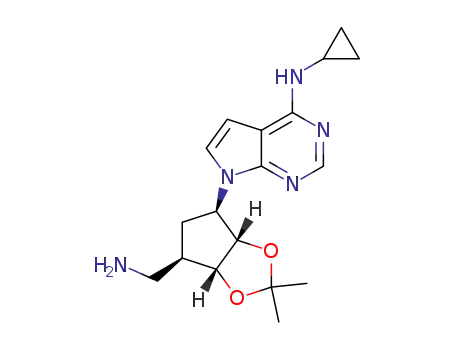 Molecular Structure of 1379540-65-4 (7-[(3aS,4R,6R,6aR)-6-(aminomethyl)-2,2-dimethyl-hexahydrocyclopenta[d][1,3]dioxol-4-yl]-N-cyclopropyl-7H-pyrrolo[2,3-d]pyrimidine-4-amine)