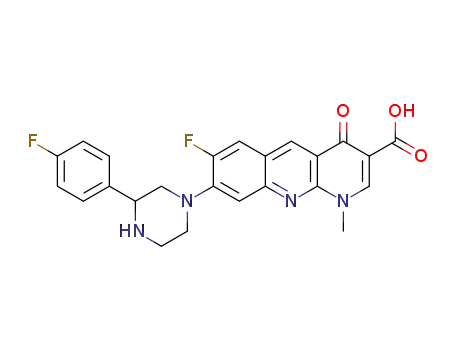 Molecular Structure of 137665-56-6 ((RS)-7-fluoro-8-[3-(4-fluorophenyl)-1-piperazinyl]-1-methyl-4-oxo-1,4-dihydrobenzo[b ][1,8]naphthyridine-3-carboxylic acid)