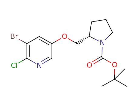 Molecular Structure of 186593-01-1 (5-bromo-6-chloro-3-(1-tert-butyloxycarbonyl-2-(S)-pyrrolidinylmethoxy)pyridine)