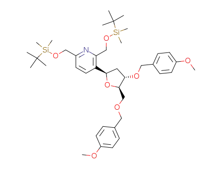2,6-bis-(tetr-butyl-dimethyl-silanyloxymethyl)-3-[4S-(4-methoxy-benzyloxy)-5R-(4-methoxy-benzyloxy-methyl)-tetrahydro-furan-2R-yl]-pyridine