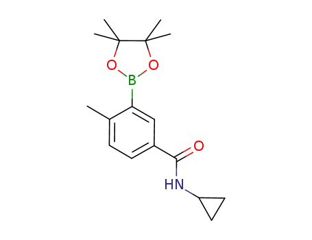 Molecular Structure of 515135-67-8 (Benzamide,
N-cyclopropyl-4-methyl-3-(4,4,5,5-tetramethyl-1,3,2-dioxaborolan-2-yl)-)