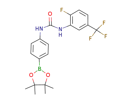 Molecular Structure of 796967-62-9 (N-(2-fluoro-5-trifluoromethylphenyl)-N'-[4-(4,4,5,5-tetramethyl-[1,3,2]-dioxaborolan-2-yl)phenyl]urea)