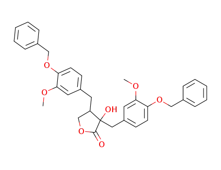 Molecular Structure of 116185-15-0 (dihydro-3-hydroxy-3,4-bis<<3-methoxy-4-(phenylmethoxy)phenyl>methyl>-2,(3H)-furanone)