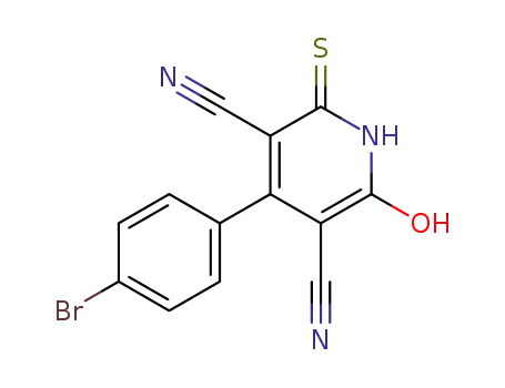 Molecular Structure of 105648-23-5 (3,5-Pyridinedicarbonitrile,
4-(4-bromophenyl)-1,2-dihydro-6-mercapto-2-oxo-)