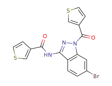 Molecular Structure of 1279846-99-9 (6-bromo-1-[(thiophen-3-yl)carbonyl]-3-[(thiophen-3-yl)carbonylamino]indazole)