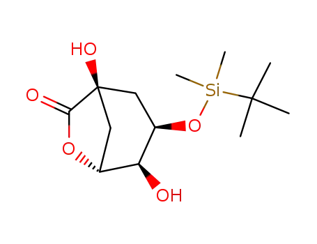 Molecular Structure of 163217-18-3 (6-Oxabicyclo[3.2.1]octan-7-one,
3-[[(1,1-dimethylethyl)dimethylsilyl]oxy]-1,4-dihydroxy-, (1R,3R,4S,5R)-)