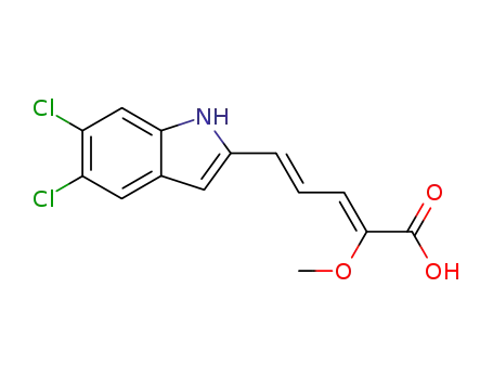 Molecular Structure of 180868-14-8 (2,4-Pentadienoic acid, 5-(5,6-dichloro-1H-indol-2-yl)-2-methoxy-,
(2Z,4E)-)