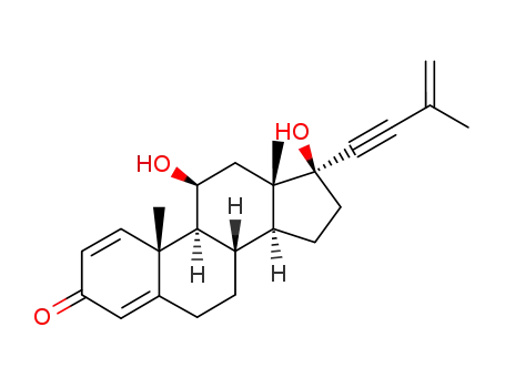 Molecular Structure of 68599-30-4 (11β,17β-dihydroxy-21-isopropenyl-17α-pregna-1,4-dien-20-yn-3-one)