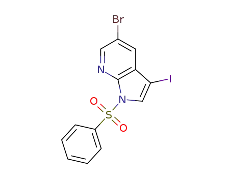 Molecular Structure of 757978-19-1 (1H-Pyrrolo[2,3-b]pyridine, 5-broMo-3-iodo-1-(phenylsulfonyl)-)
