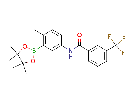 Molecular Structure of 876322-58-6 (N-[4-methyl-3-(4,4,5,5-tetramethyl-[1,3,2]dioxaborolan-2-yl)-phenyl]-3-trifluoromethyl-benzamide)