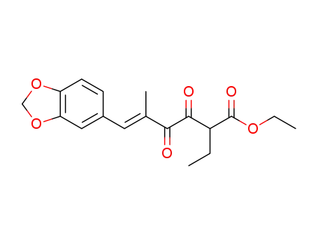 Molecular Structure of 1228457-74-6 (ethyl (E)-6-(benzo[d][1,3]dioxol-6-yl)-2-ethyl-5-methyl-3,4-dioxohex-5-enoate)