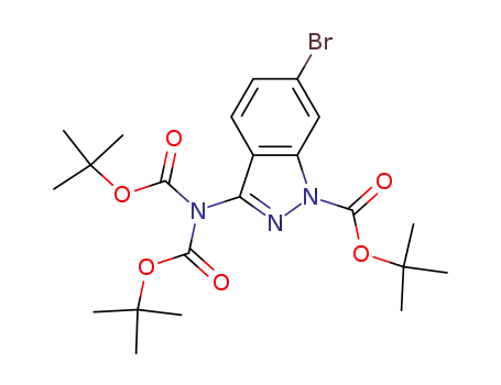 Molecular Structure of 1227911-38-7 (1H-Indazole-1-carboxylic acid, 3-[bis[(1,1-dimethylethoxy)carbonyl]amino]-6-bromo-, 1,1-dimethylethyl ester)