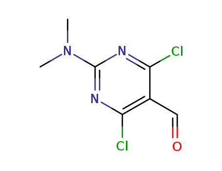 Molecular Structure of 15138-41-7 (5-Pyrimidinecarboxaldehyde, 4,6-dichloro-2-(dimethylamino)-)