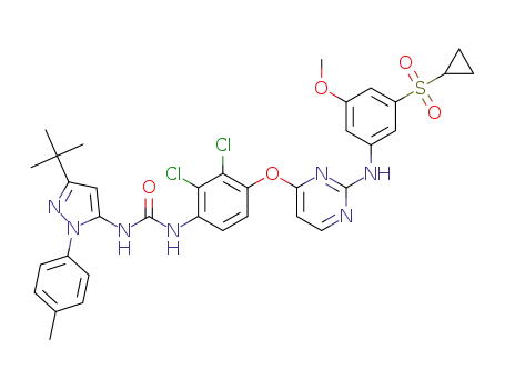 1-(3-(tert-butyl)-1-(p-tolyl)-1H-pyrazol-5-yl)-3-(2,3-dichloro-4-((2-((3-(cyclopropylsulfonyl)-5-methoxyphenyl)amino)pyrimidin-4-yl)oxy)phenyl)urea