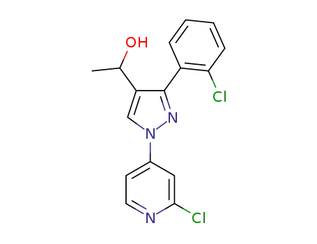 Molecular Structure of 1445890-25-4 (1-[3-(2-chlorophenyl)-1-(2-chloropyridin-4-yl)-1H-pyrazol-4-yl]ethanol)