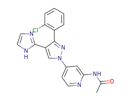 Molecular Structure of 1445888-69-6 (N-{4-[3-(2-chlorophenyl)-4-(1H-imidazol-2-yl)-1H-pyrazol-1-yl]pyridin-2-yl}acetamide)