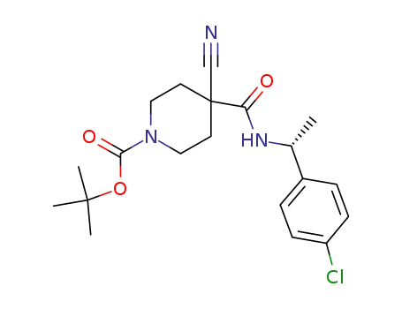 Molecular Structure of 1143536-01-9 ((R)-tert-butyl 4-(1-(4-chlorophenyl)ethylcarbamoyl)-4-cyanopiperidine-1-carboxylate)