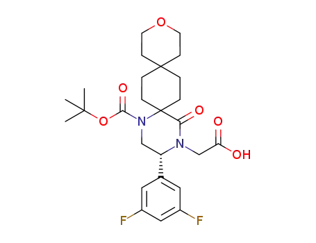 Molecular Structure of 1257388-01-4 (tert-butyl 4-carboxymethyl-(3R)-(3,5-difluorophenyl)-5-oxo-12-oxa-1,4-diaza-dispiro[5.2.5.2]-hexadecane-1-carboxylate)