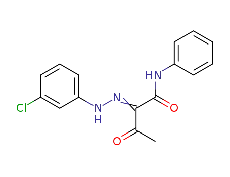 Molecular Structure of 64469-05-2 (Butanamide, 2-[(3-chlorophenyl)hydrazono]-3-oxo-N-phenyl-)