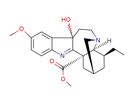 Molecular Structure of 3464-63-9 (9α-Hydroxy-9-hydro-16-dehydro-12-methoxyibogamine-18-carboxylic acid methyl ester)