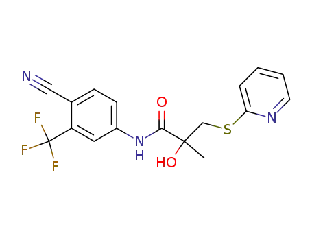Molecular Structure of 90356-80-2 (N-(4-cyano-3-(trifluoromethyl)phenyl)-2-hydroxy-2-methyl-3-(pyridin-2-ylthio)propanamide)