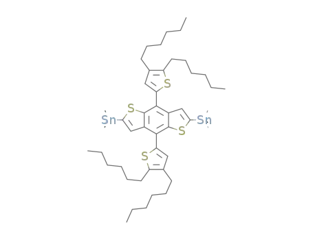Molecular Structure of 1402460-16-5 ((4,8-bis(4,5-dihexylthiophen-2-yl)benzo[1,2-b:4,5-b']dithiophene-2,6-diyl)bis(trimethylstannane))